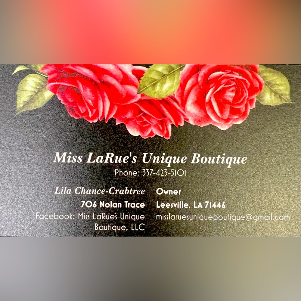 Women’s clothing on my personal site. ww.misslaruesuniqueboutique.com.
